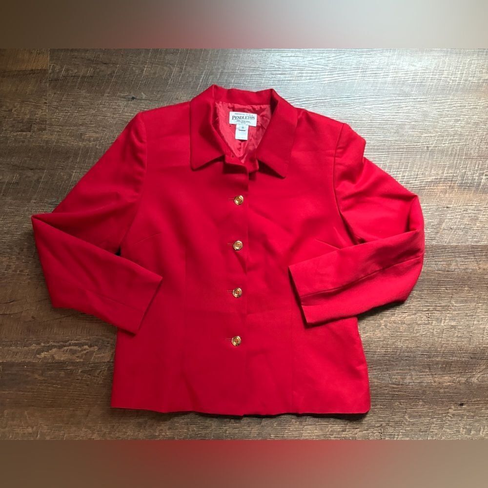 Vintage PENDLETON 100% virgin wool red blazer lined jacket gold buttons sz 10P - Picture 3 of 12